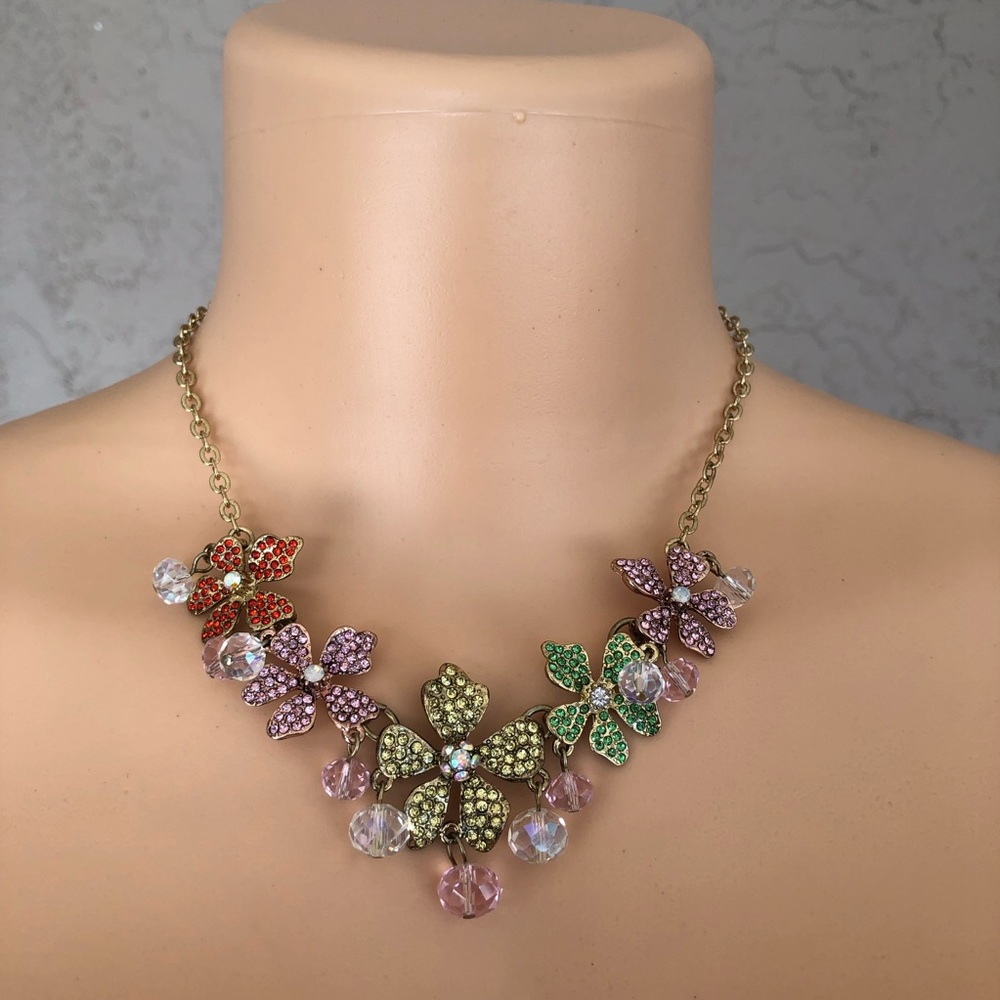 Betsey Johnson Crystal Flower Necklace & Ring Set